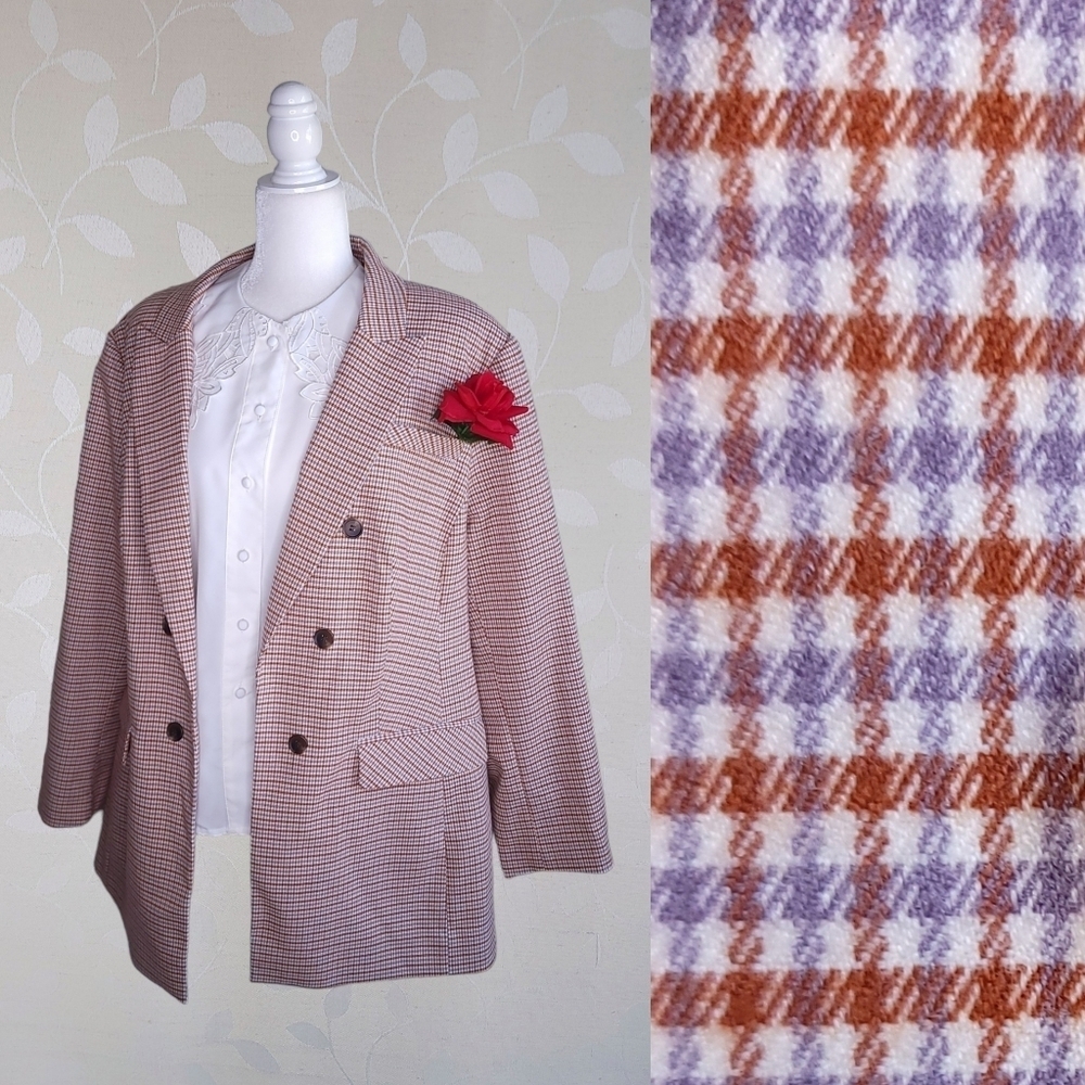 1. State Plaid Blazer Retro Twee Pattern Double Breasted Jacket Orange 22 W